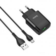 МЗП Hoco C72Q Glorious QC3.0 18W (1USB-A) + кабель USB to MicroUSB Чорний