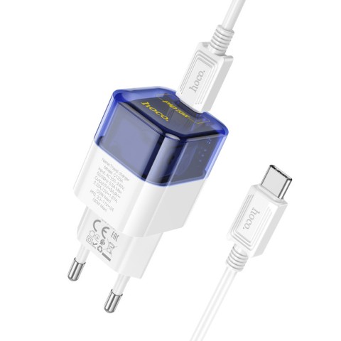 МЗП Hoco C125A Transparent PD20W (1USB-C) + кабель Type-C to Type-C Transparent blue