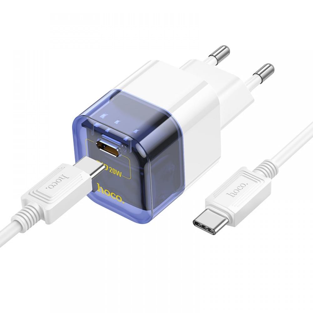 МЗП Hoco C125A Transparent PD20W (1USB-C) + кабель Type-C to Type-C Transparent blue