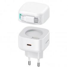 МЗП Usams US-CC202 GaN With Type-C Magnetic Retractable Cable Module XMF Ser. 35W (2USB-C) White