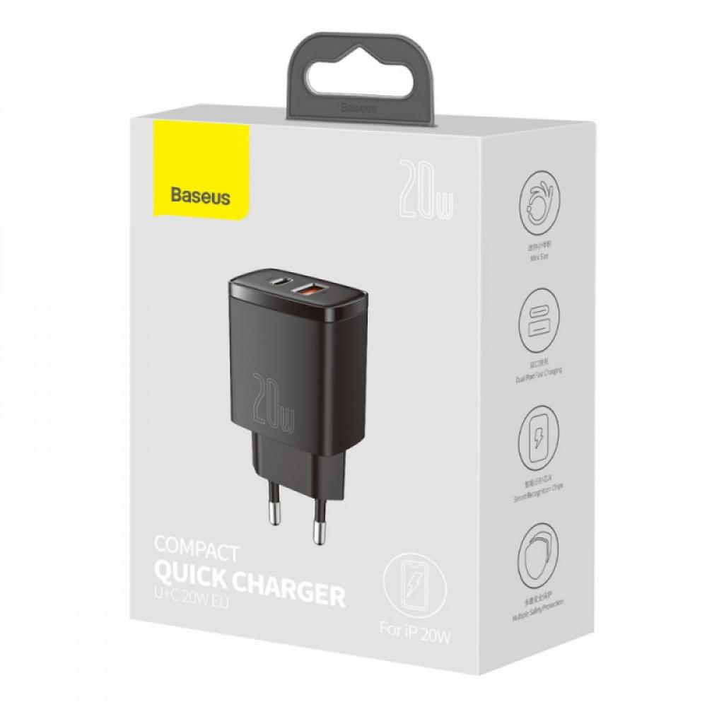 МЗП Baseus Compact Quick Charger 20W QC+PD (1USB-A/1C) (CCXJ-B) Black