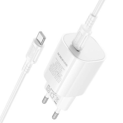 МЗП Borofone BA103A Pudding PD20W (1USB-C) + кабель Type-C to Type-C White