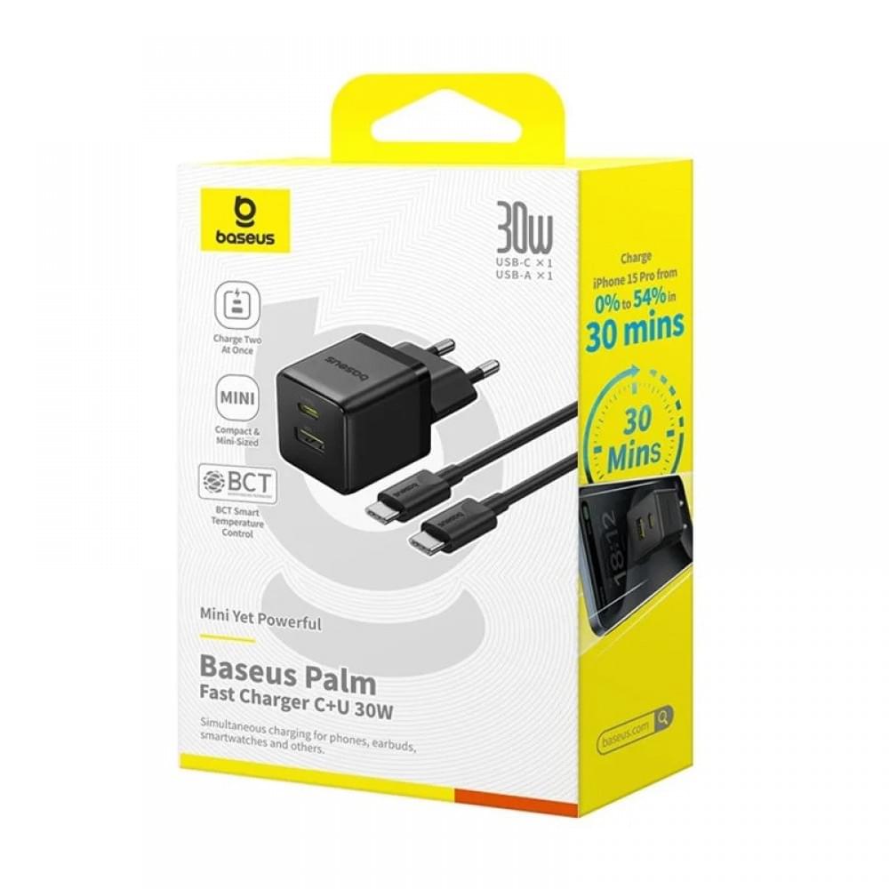 СЗУ Baseus Palm Fast Charger 30W (1USB-A/1C) + кабель Type-C to Type-C (P1011160A)