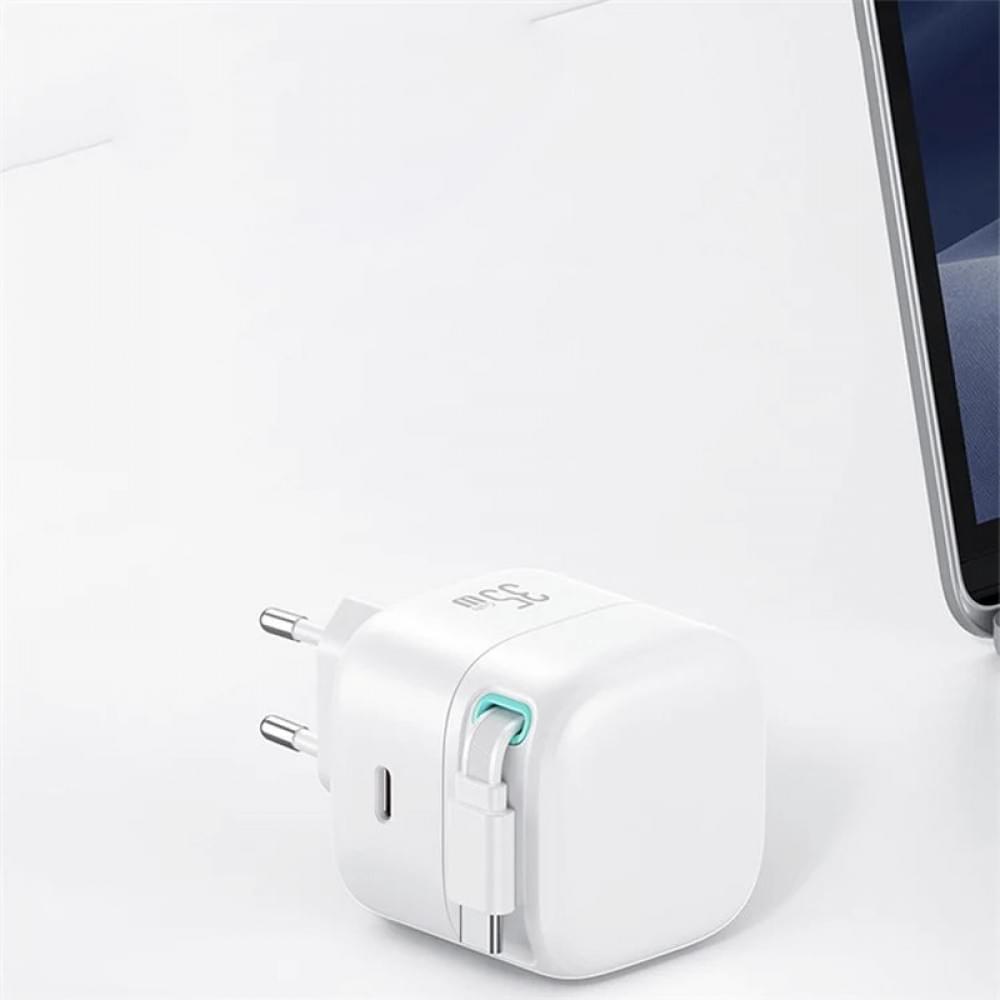МЗП Usams US-CC202 GaN With Type-C Magnetic Retractable Cable Module XMF Ser. 35W (2USB-C) White