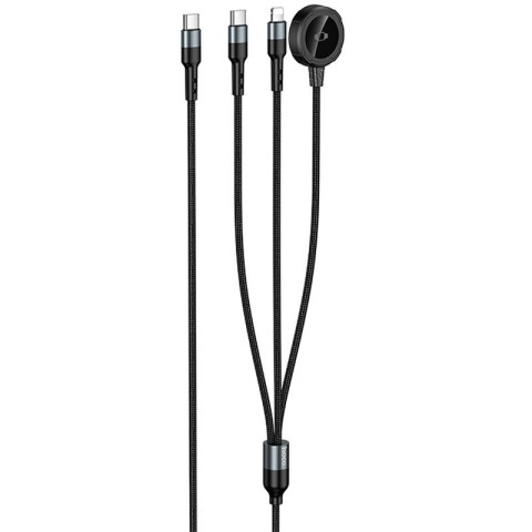 Дата кабель Hoco CW64 3in1 Type-C to iWatch/Lightning/Type-C 15W (1.2m) Black