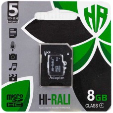Карта пам'яті Hi-Rali microSDHC 8 GB Card Class 4 + SD adapter Чорний