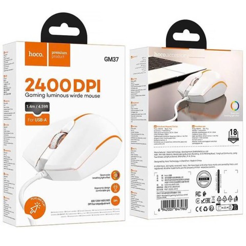 Миша Hoco GM37 Wonderful Gaming Luminous White
