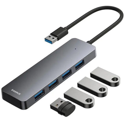 Перехідник HUB Baseus UltraJoy Series Lite 4-Port (USB-A to 4xUSB3.0+Type-C) (1m) (B0005280B811-02) Space Grey