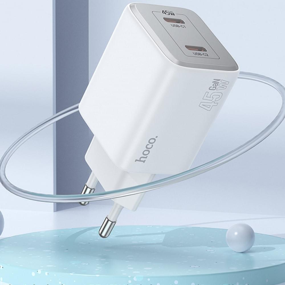 МЗП Hoco N42 Elogiado PD45W (2USB-C) + кабель Type-C to Lightning White