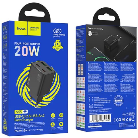 МЗП Hoco N55 Fundador PD20W four-port (2USB-A/2C) Black