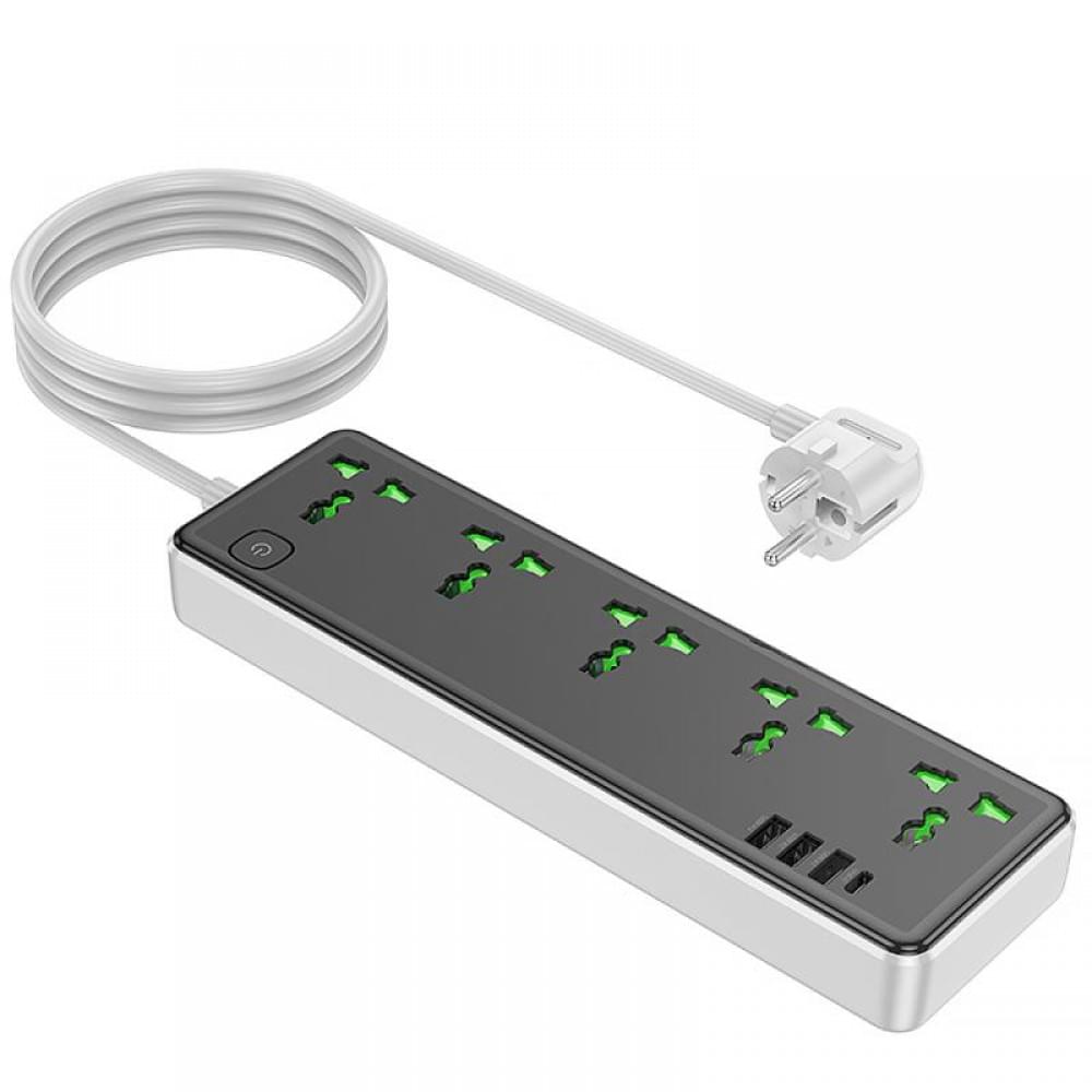 Подовжувач Hoco AC13A Safety Socket (3USB-A/1C/5xSocket) (1.5m) Black