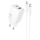 МЗП Hoco N71 Nuevo PD30W+QC3.0 (1USB-A/1C) + кабель Type-C to Lightning White