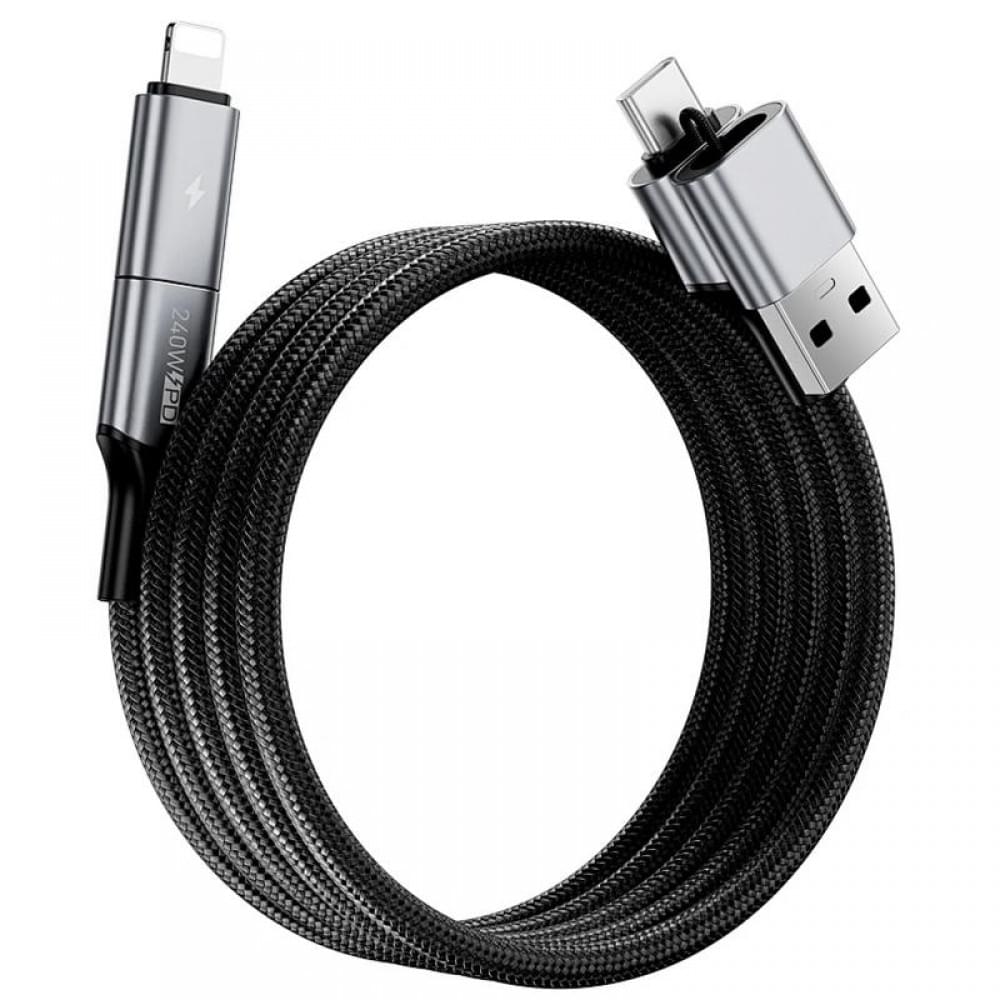 Дата кабель WIWU Wi-C085 Raptor Pro 2in2 USB-A + USB-C/Type-C to Lightning (1m) Black