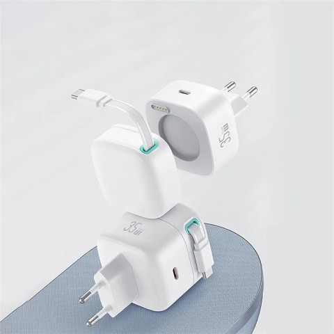 МЗП Usams US-CC202 GaN With Type-C Magnetic Retractable Cable Module XMF Ser. 35W (2USB-C) White