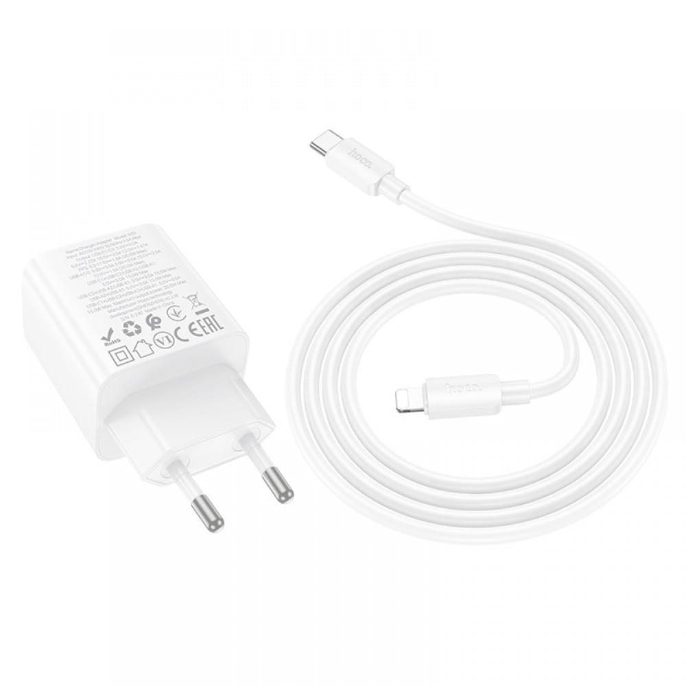 МЗП Hoco N55 Fundador PD20W four-port (2USB-A/2C) + кабель Type-C to Lightning White