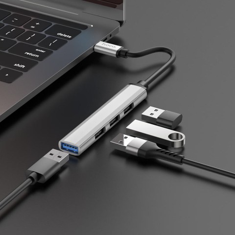 Перехідник Hoco HB26 4in1 (Type-C to USB3.0+USB2.0*3) Silver