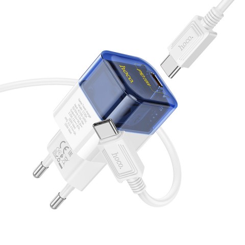 МЗП Hoco C125A Transparent PD20W (1USB-C) + кабель Type-C to Type-C Transparent blue