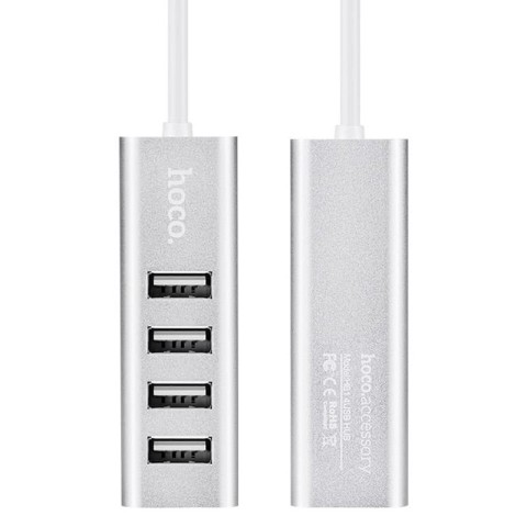 Перехідник HUB Hoco HB1 USB to USB 2.0 (4 port) (1m) Срібний