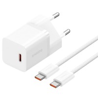 МЗП Baseus GaN5 Fast Charger (mini) 30W (1USB-C) + кабель Type-C to Type-C (P10110902) Moon White