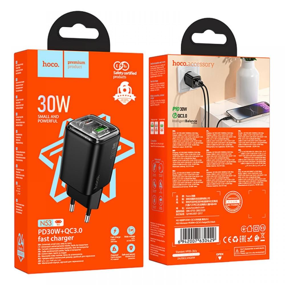 МЗП Hoco N53 Monsoon PD30W+QC3.0 (1USB-A/1C) Black