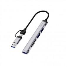 Перехідник HUB WIWU Wi-HB003 ZOLO 5 in 1 (USB-C/USB-A to 2xUSB2.0+1xUSB3.0+SD/TF) Grey