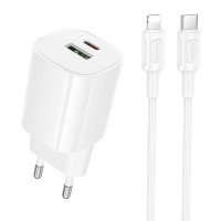 МЗП Borofone BA104A Pudding PD20W+QC3.0 (1USB-A/1C) + кабель Type-C to Lightning White