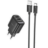 МЗП Hoco C141A Smart 2.1A (2USB-A) + кабель USB to Type-C Black
