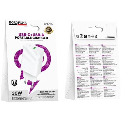 МЗП Borofone BAS76A Source PD30W+QC3.0 (1USB-A/1C) White