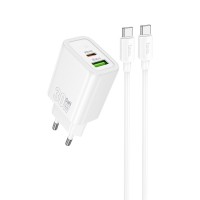 МЗП Hoco N63 Gentle PD30W+QC3.0 (1USB-A/1C) + кабель Type-C to Type-C White