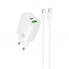 МЗП Hoco N63 Gentle PD30W+QC3.0 (1USB-A/1C) + кабель Type-C to Type-C White