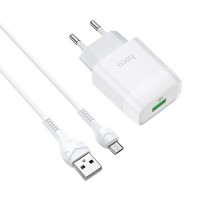МЗП Hoco C72Q Glorious QC3.0 18W (1USB-A) + кабель USB to MicroUSB Білий