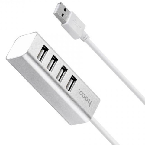 Перехідник HUB Hoco HB1 USB to USB 2.0 (4 port) (1m) Срібний