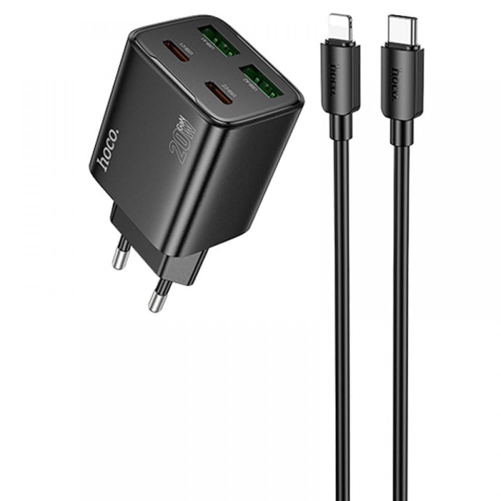 МЗП Hoco N55 Fundador PD20W four-port (2USB-A/2C) + кабель Type-C to Lightning Black