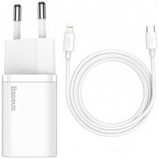 МЗП Baseus Super Si Quick Charger 1C 20W + кабель Type-C to Lightning (TZCCSUP-B) Білий