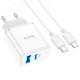 МЗП Hoco C105A Stage PD20W+QC3.0 (1USB-A/1C) + кабель Type-C to Type-C White