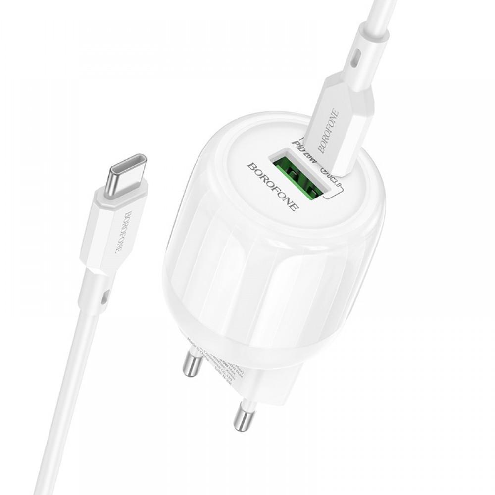 МЗП Borofone BA93A Lustrous PD20W+QC3.0 (1USB-A/1C) + кабель Type-C to Type-C White