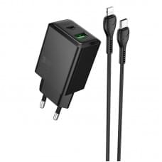 МЗП Hoco N71 Nuevo PD30W+QC3.0 (1USB-A/1C) + кабель Type-C to Lightning Black