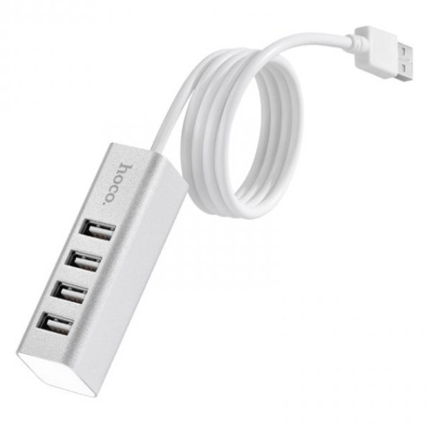 Перехідник HUB Hoco HB1 USB to USB 2.0 (4 port) (1m) Срібний