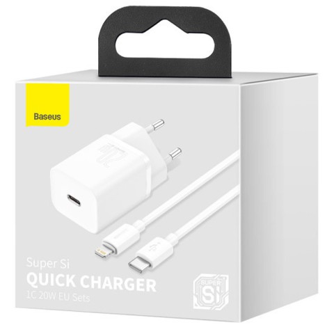 МЗП Baseus Super Si Quick Charger 20W (1USB-C) + кабель Type-C to Lightning (TZCCSUP-B) Білий