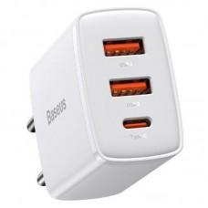 МЗП Baseus Compact Quick Charger 30W QC+ PD (1Type-C + 2USB) (CCXJ-E) Білий