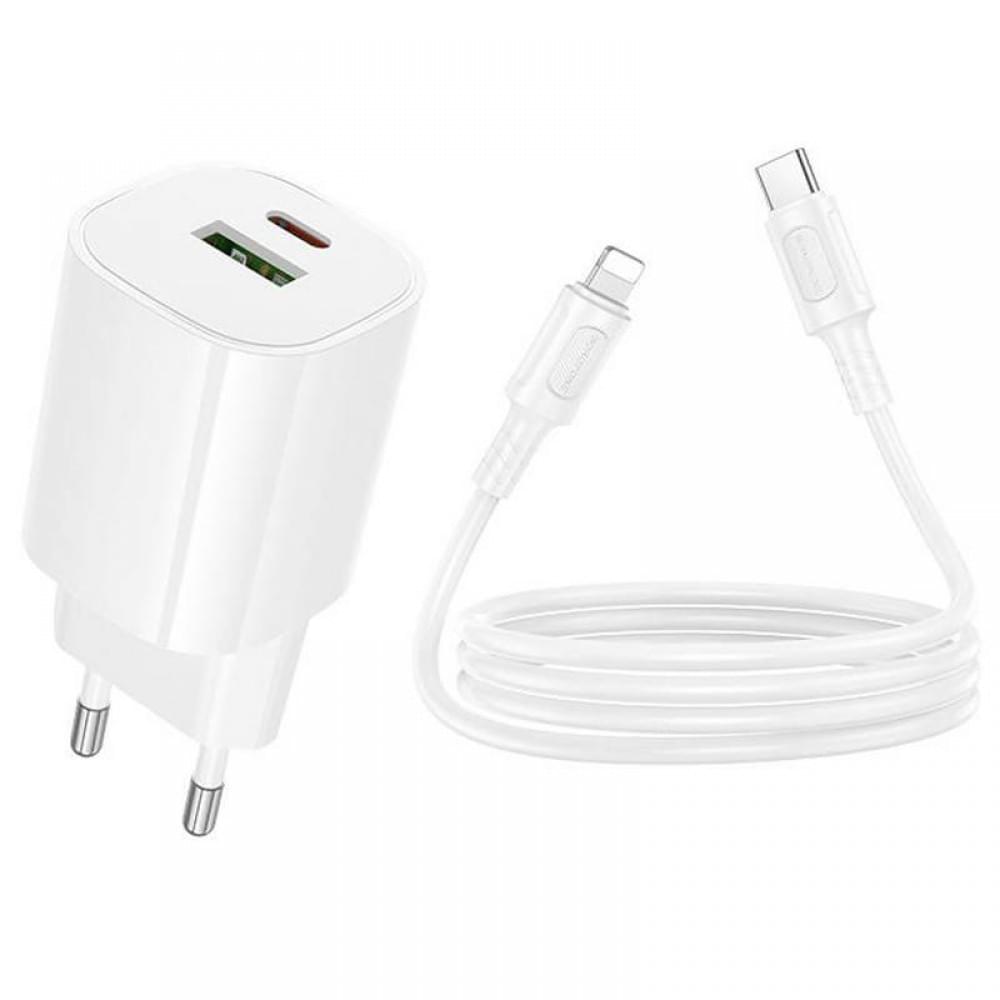 МЗП Borofone BA104A Pudding PD20W+QC3.0 (1USB-A/1C) + кабель Type-C to Lightning White