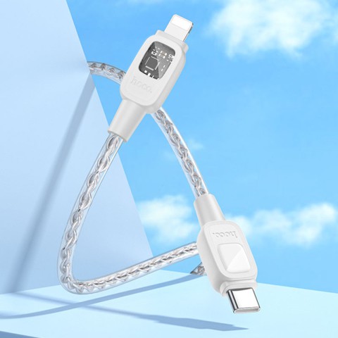 Дата кабель Hoco U124 Stone silicone power-off Type-C to Lightning (1.2m) Gray