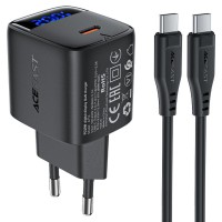 МЗП Acefast A113 PD20W GaN (1USB-C) + кабель Type-C to Type-C Black