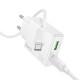 МЗП Hoco C142A Direct PD20W+QC3.0 (1USB-A/1C) + кабель Type-C to Type-C White
