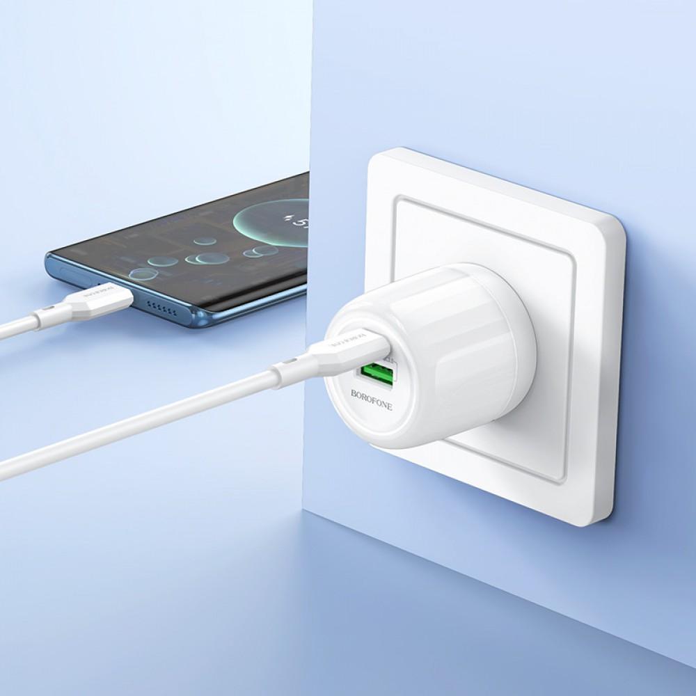 МЗП Borofone BA93A Lustrous PD20W+QC3.0 (1USB-A/1C) + кабель Type-C to Type-C White