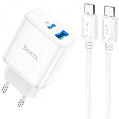 МЗП Hoco C105A Stage PD20W+QC3.0 (1USB-A/1C) + кабель Type-C to Type-C White
