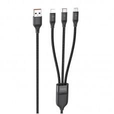 Дата кабель Hoco U104 Ultra 6A 3in1 Lightning -MicroUSB-Type-C (1.2m) Чорний