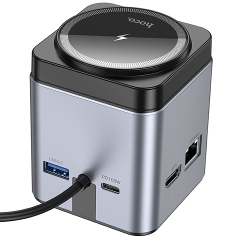 Перехідник HUB Hoco HB49 Effortless 9in1 100W з БЗП Metal gray