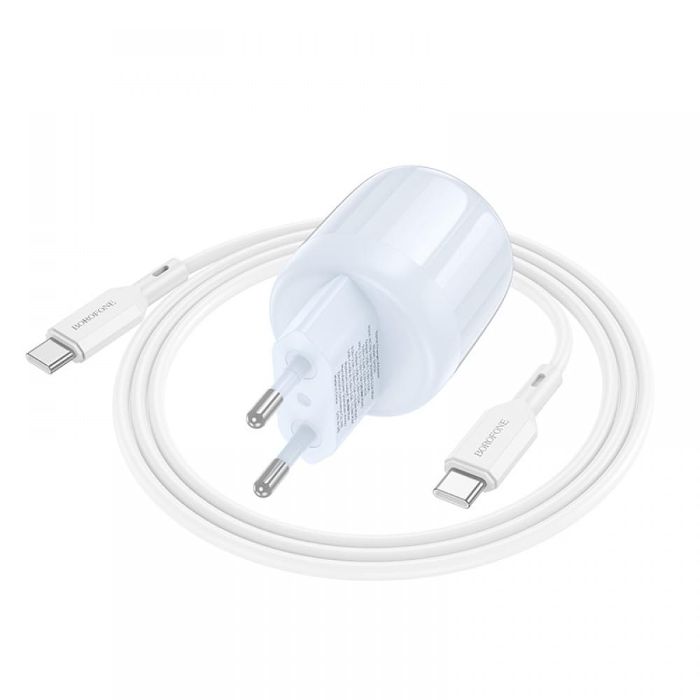 МЗП Borofone BA93A Lustrous PD20W+QC3.0 (1USB-A/1C) + кабель Type-C to Type-C Blue