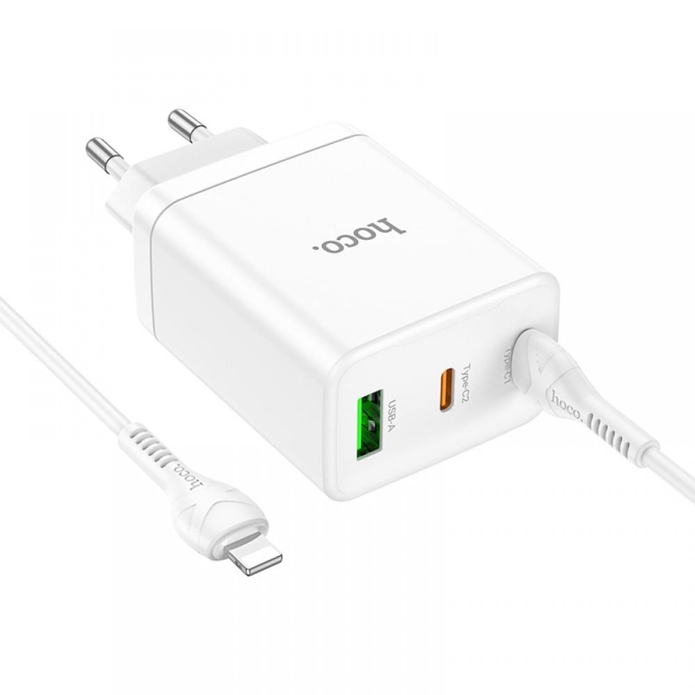МЗП Hoco N33 Start PD35W (1USB-A/2C) + кабель Type-C to Lightning White